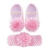 Newborn Baby Shoes Girls Flower Shoes Toddler Prewalker Cute Baby Soft Shoes For 0-12M Children With Hair Band