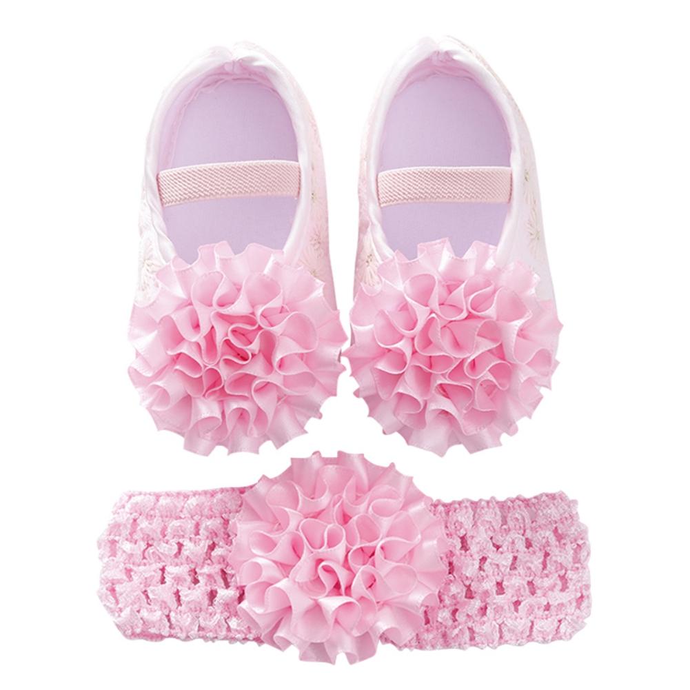 Newborn Baby Shoes Girls Flower Shoes Toddler Prewalker Cute Baby Soft Shoes For 0-12M Children With Hair Band