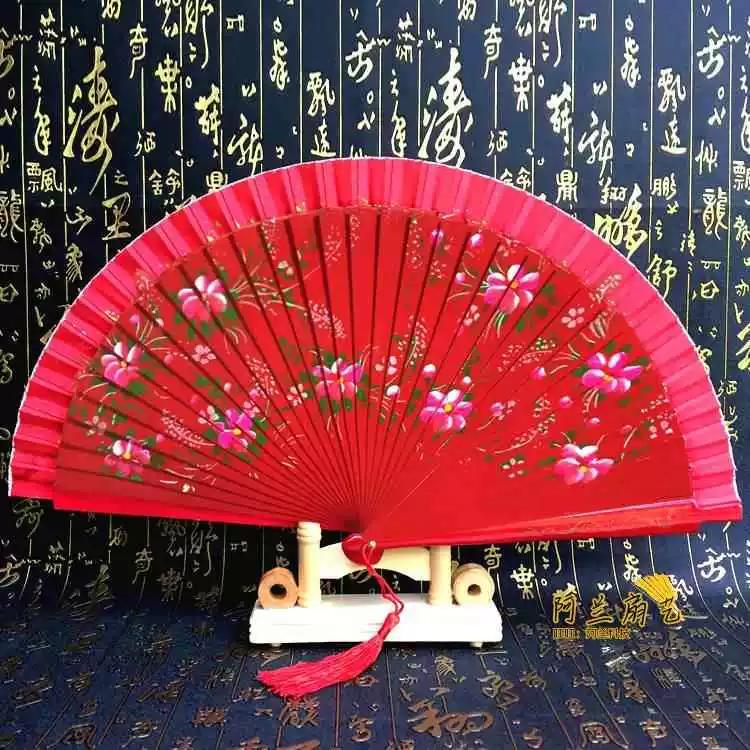 Double-Sided Easy-Open Folding Fan, Group Performance Fan, Retro Fan for Show, Dancing, Bright Red Model Dance Fan, Chinese Style