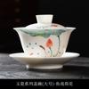 Hand-Painted Suet Jade Hover Lid Bowl Teacup Single Ceramic Suspension Sancai Tea Bowl White Tea Bubble Tea Bowl Tea Set