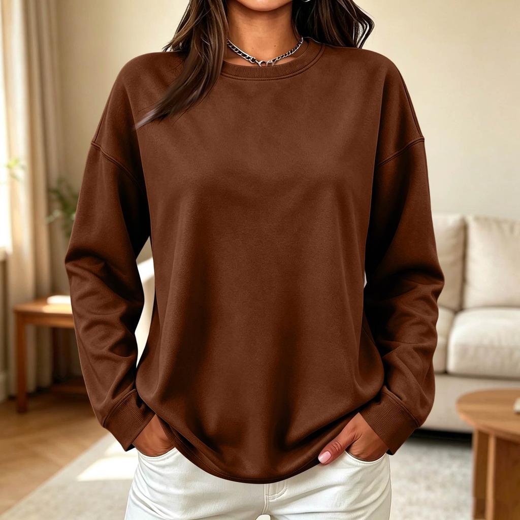 Damen Oversized Pullover mit Rundhalsausschnitt Lockerer Schnitt Lässiges Pulloveroberteil für Frühling und Herbst