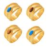 Mili Blue Turquoise Tiger Eye Stone Twist Pattern Stainless Steel Ring for Women, PVD Gold-Plated, Pinky Ring, In Stock