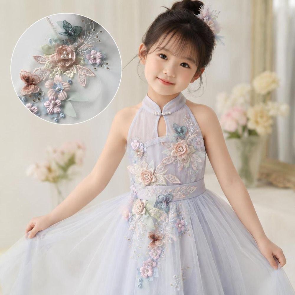 Iron-On Lace Applique Patch 3D Floral Pearl Lace Patch Decorative Embroidery Sewing Patch  Sewing