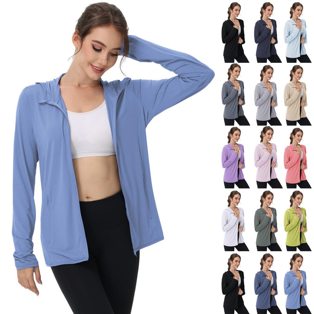 Women's UPF Sun Shirts  Jacket UV Zip Up Hoodie Long Sleeve Summer Ice Silk Outdoor With Pockets