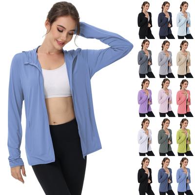 Veste de protection solaire UPF pour femme, sweat à capuche zippé UV, manches longues, soie glacée d'été, extérieur avec poches