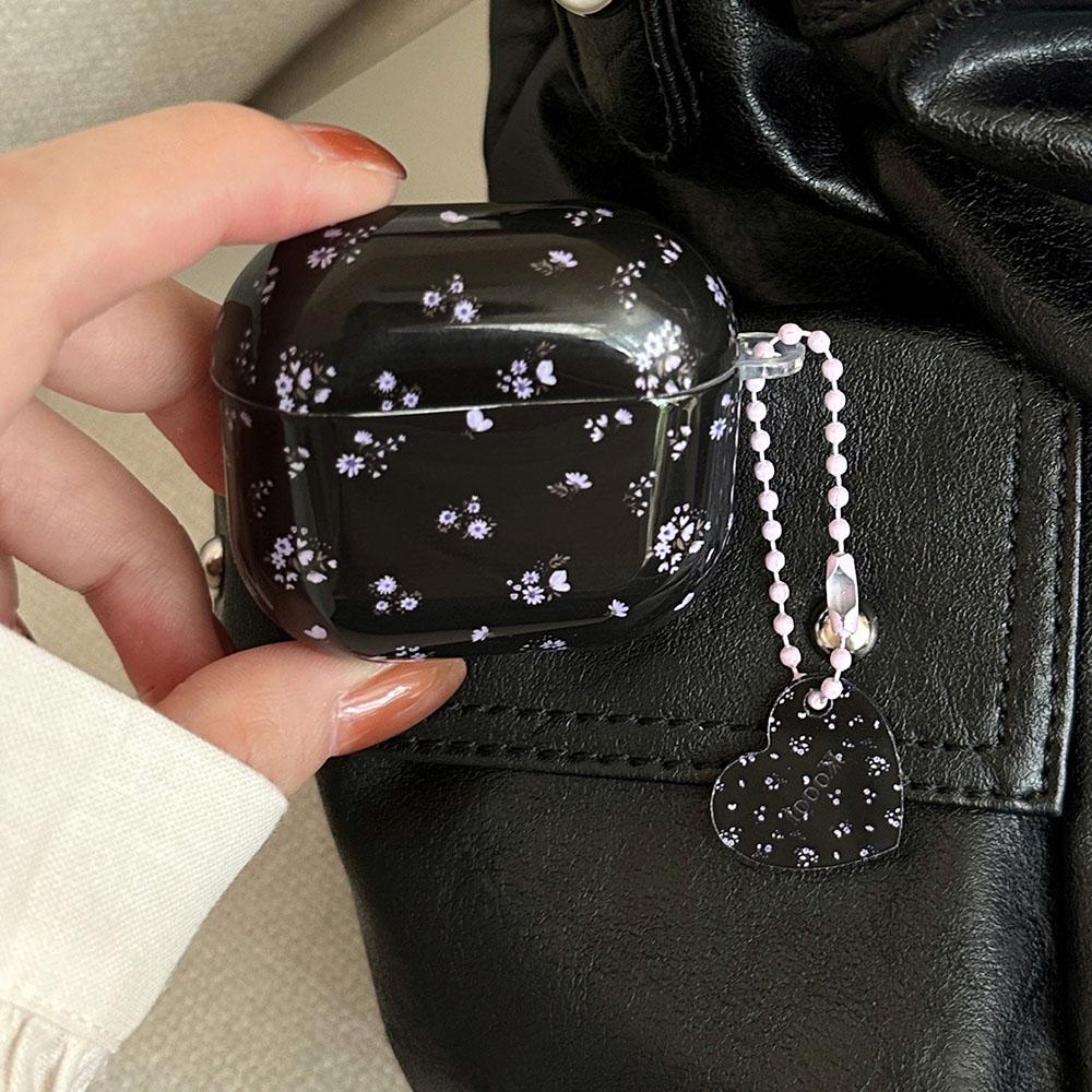 Cute Simple Fresh Flower Gloss Soft Shell Fashion Heart Pendant Suitable Girl Earphone Protection Case for AirPods 1 2 3 4 Pro 2