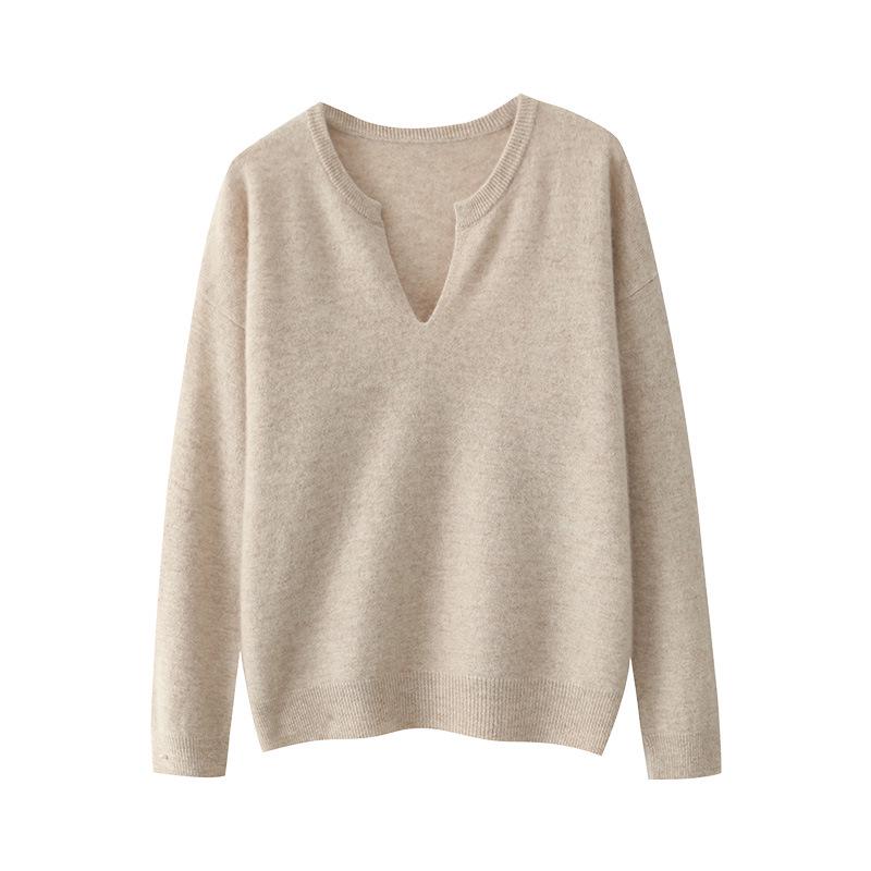 Women's Casual Wool Sweater - Half-Open Neck, Loose Fit, Pure Color, Perfect for Fall and Winter