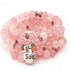 Natural Pink Crystal Bracelet with Lotus Ohm Pendant for Women - Buddhist Yoga Jewelry