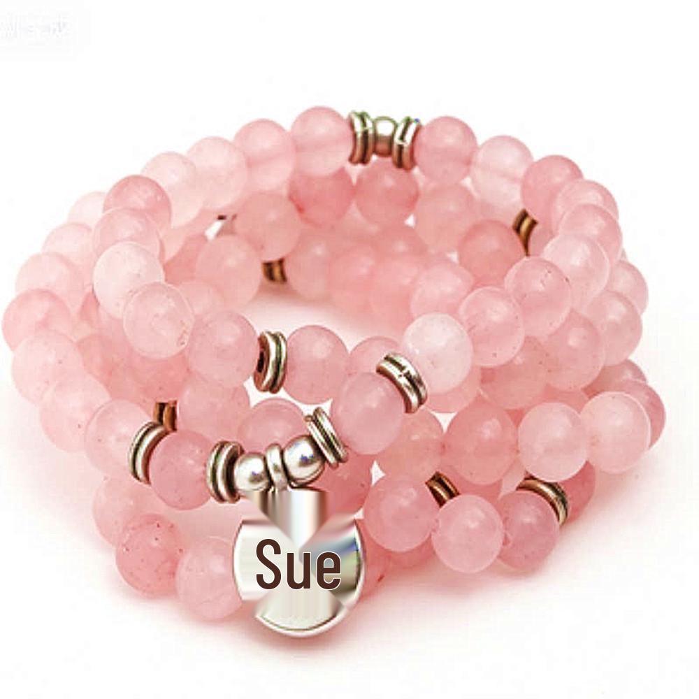 Natural Pink Crystal Bracelet with Lotus Ohm Pendant for Women - Buddhist Yoga Jewelry