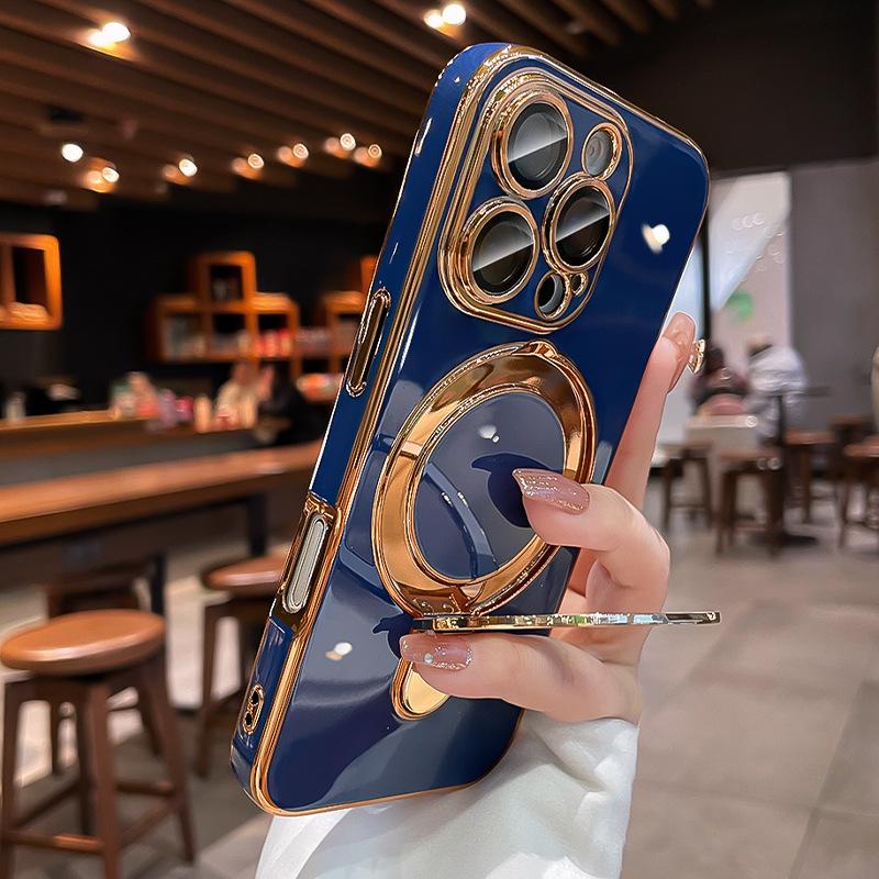

Integrated bracket TPU electroplating for iphone17Pro Max magnetic mobile phone case Apple 15 solid color protective case iPhone 12
