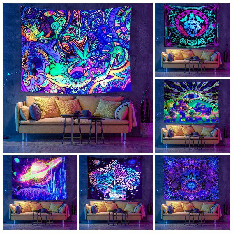 Halloween Skull Blacklight Tapestry Room Decor With Fluorescent Skeleton