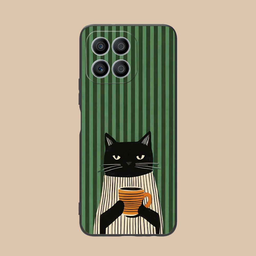 Cute Coffee Cat Matte TPU Mobile Phone Case for Honor 90 80 70 60 50 30 20 10 9 8 7 Pro S SE Lite 5G Colorful Printing Cover