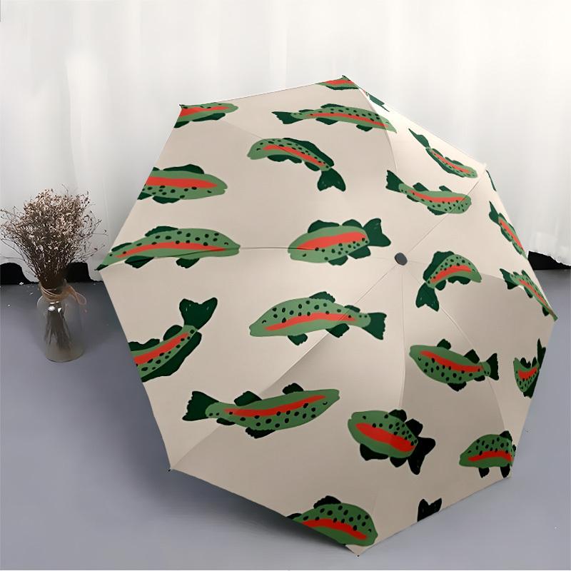 1pc Fish Pattern Automatic Open/Close Exquisite Umbrella Sturdy Iron Frame, Compact Travel Umbrella, Intricate Design Umbrella a0829056