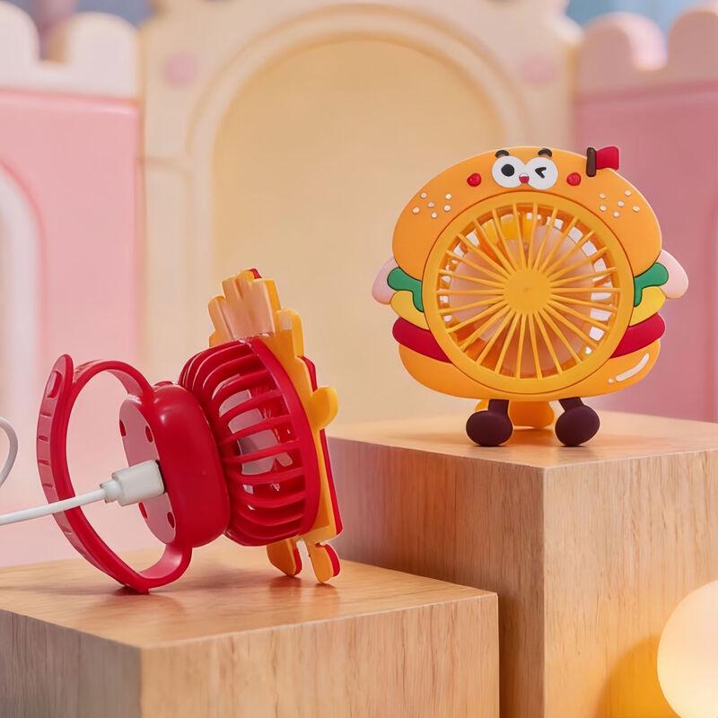 LINGPAN Mini Wrist Watch Fan - Burger & Fries Theme