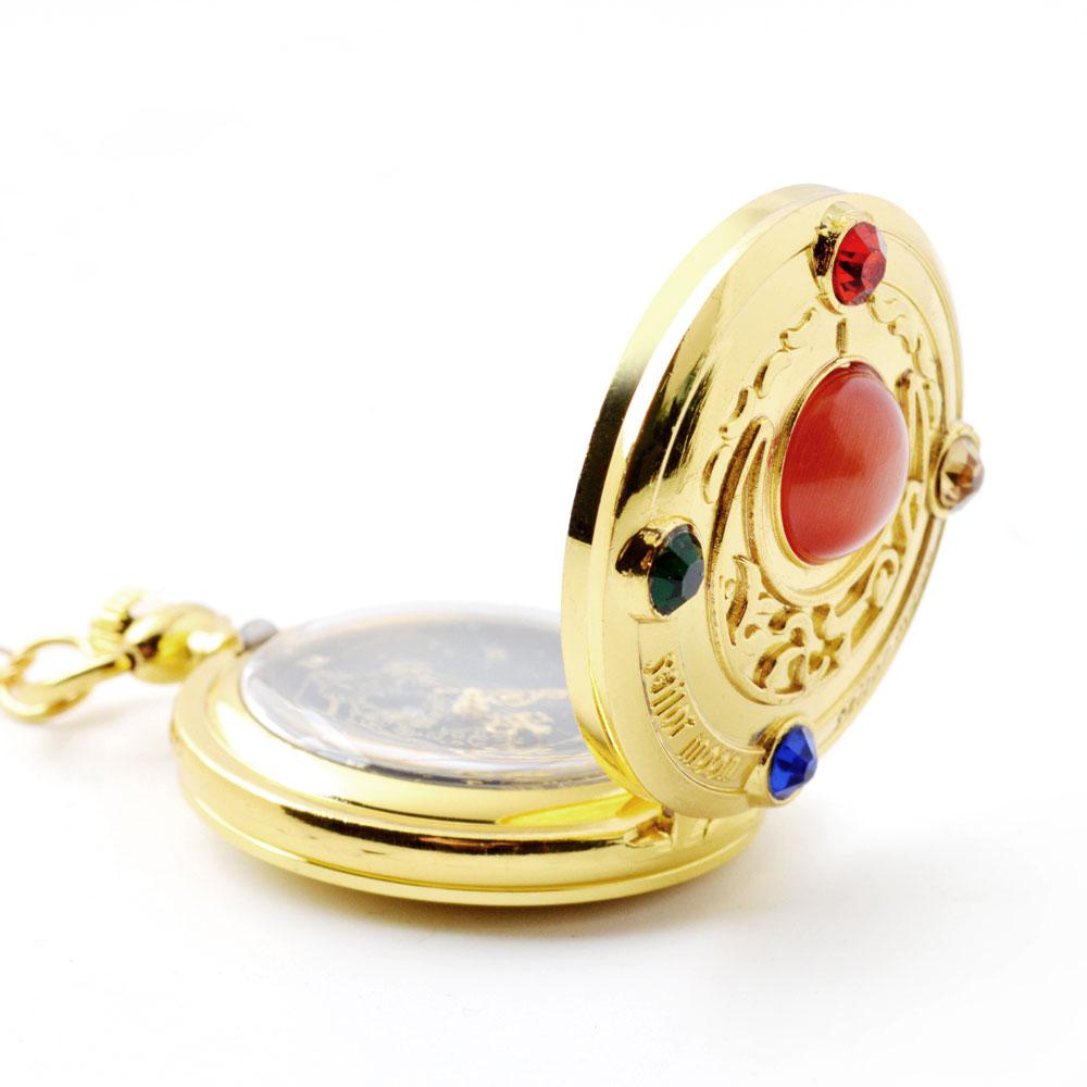 Steampunk Taschenuhr Halskette Anhänger Gold Mond Anime Cosplay Vintage Kirschblüten Uhr Edelstahl Metall