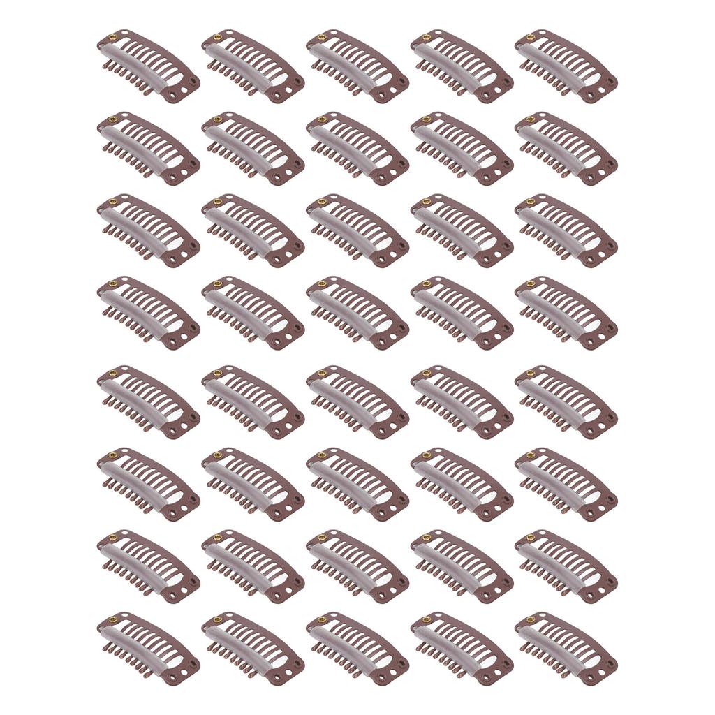 40 ks Sponky na paruky z nerezové oceli 9 zubů Pevně drží prodloužení vlasů Příčesek Klip 32 mm Hnědý