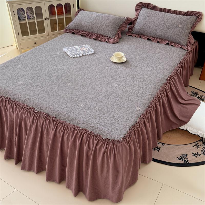 3pcs Bedding Simple Flower Bed Skirt With Pillowcases Wedding Bedspread Bed Sheet Mattress Cover Full Twin Queen King Bedsheets