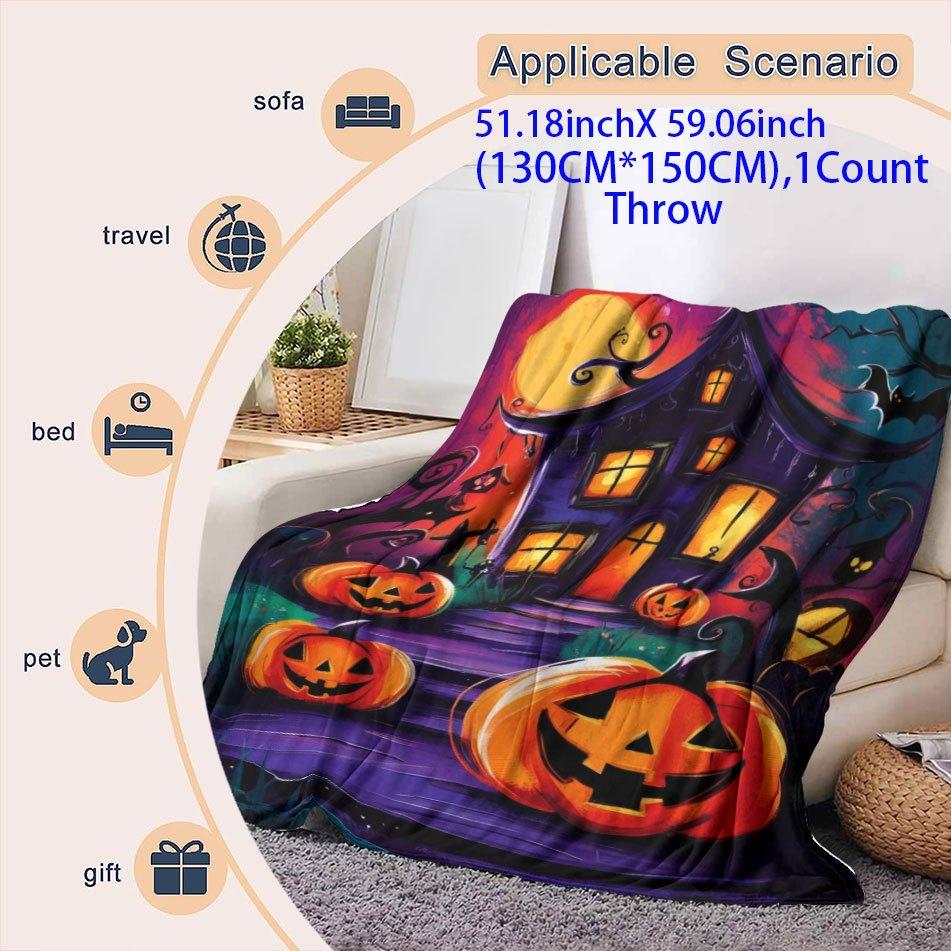 Spooky Halloween Castle Blanket Reversible Flannel Throw for Gothic Charm AllSeason Comfort Mysterious Night Gift