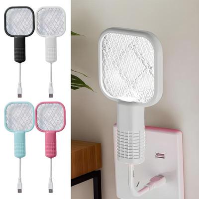 Electric Fly Swatter Racket Fly Zapper Racket Attractant LED Light Safe Indoor Trap Lamp Catcher for Home Workplace