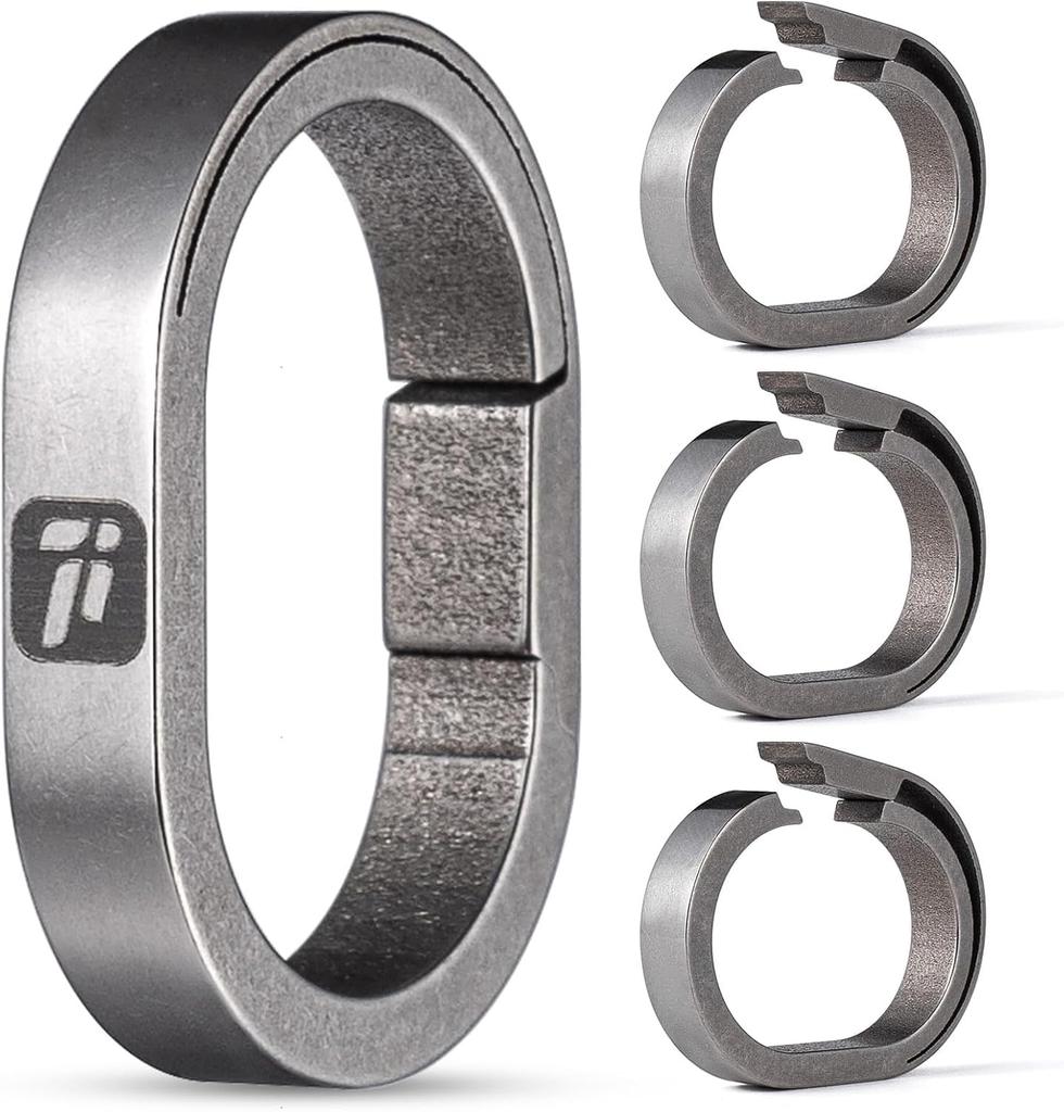 TIMULTI Titanium Keychain Key Carabiner Mini Quick Release Small Key Holder 4 Ring, Large, Ring, Hook, Connector, (Gray, Pieces)