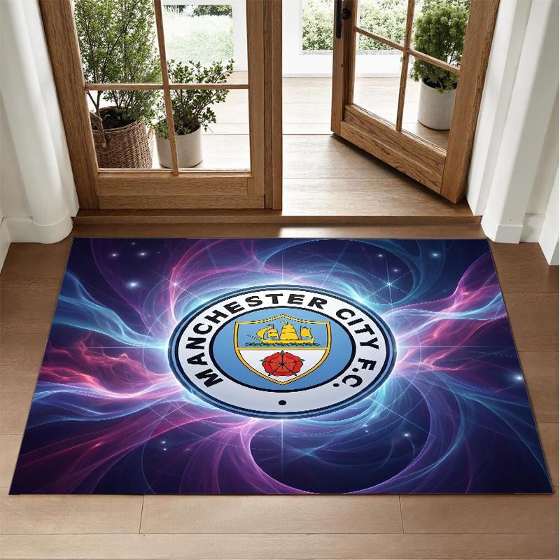 Manchester City Design Crystal Velvet Rug Soft Decorative Mat for Bedroom Entrance