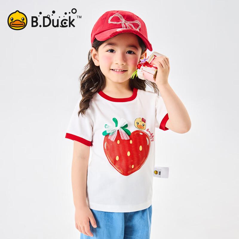 B.Duck Girls' Cotton Strawberry Short-Sleeved T-Shirt