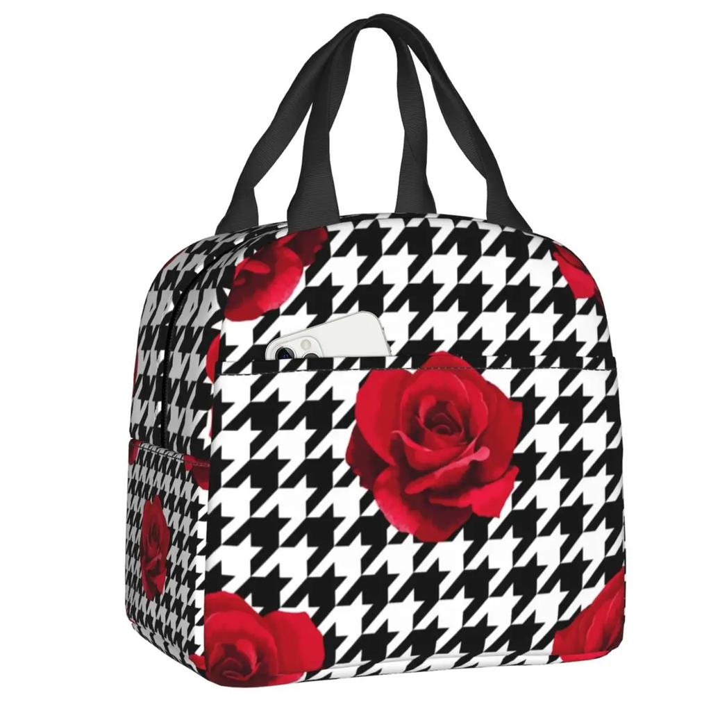 Hounds Tooth Style Houndstooth Insulated Lunch Bags for Work School Dogstooth Waterproof Thermal Cooler Lunch Box Women Kids