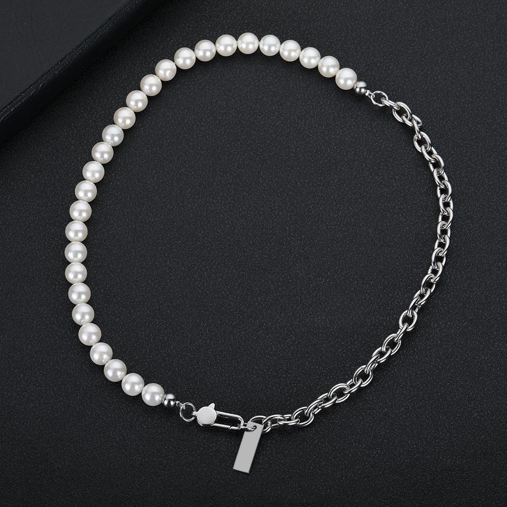 VEROMCA Stainless Steel Sweater Chain Imitation Pearl Necklace Women s Glowing Pearl Necklace 18inches