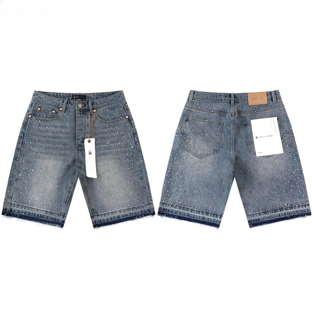 LUXEONDenim Shorts Mens Women with Stunning Rhinestone Sunburst Design High Quality Casual Summer Shorts