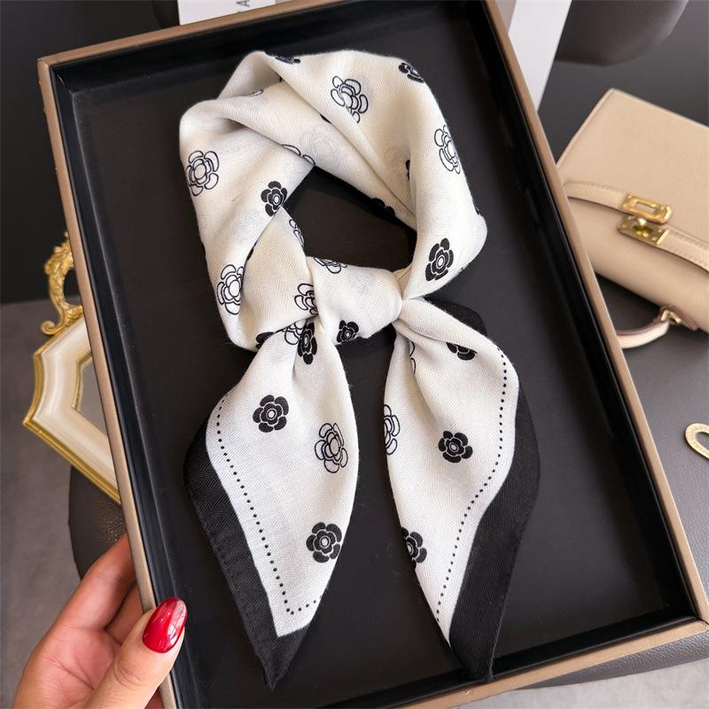 Luxury Brand Linen-Cotton Print Square Scarf Women Neck Tie Female Hair Bandana Headkerchief Shawl Wrap Hijab Echarpe