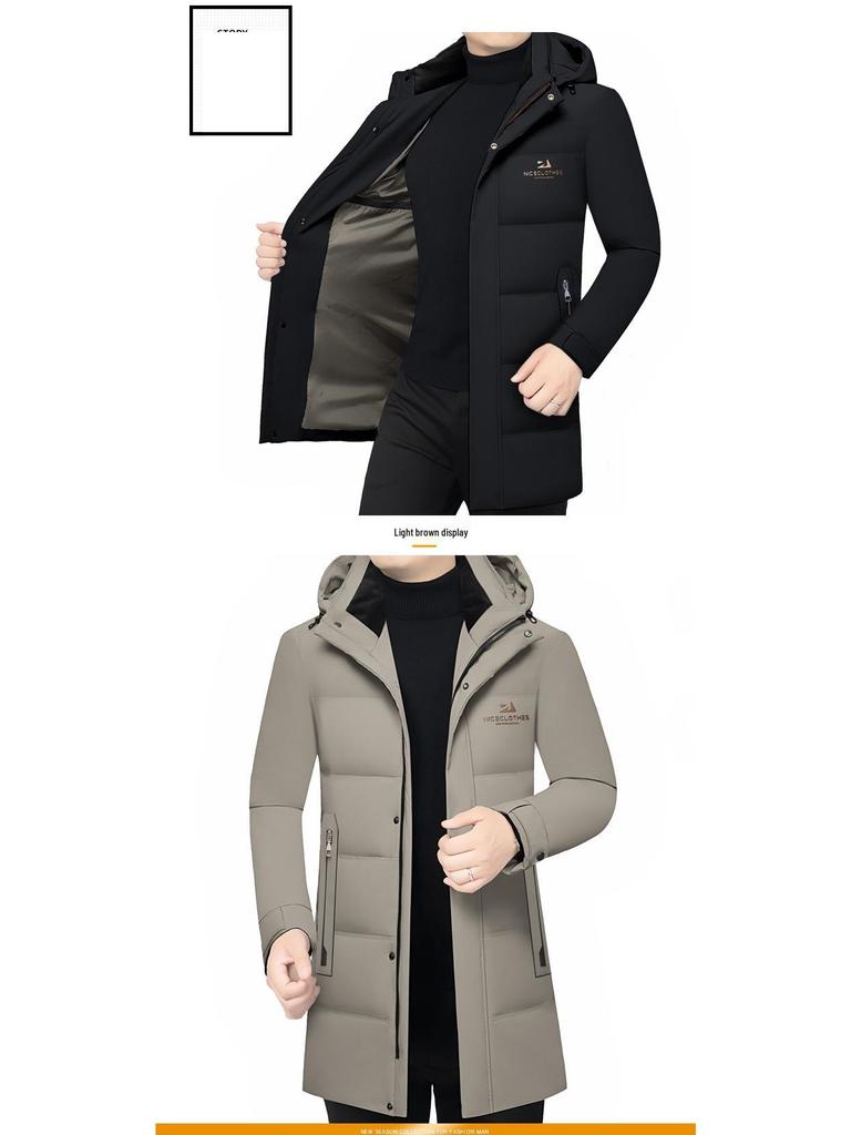Pierre Cardin Men's Mid-Length Goose Down Jacket with Detachable Hood - Winter Business Casual Thick Outerwear