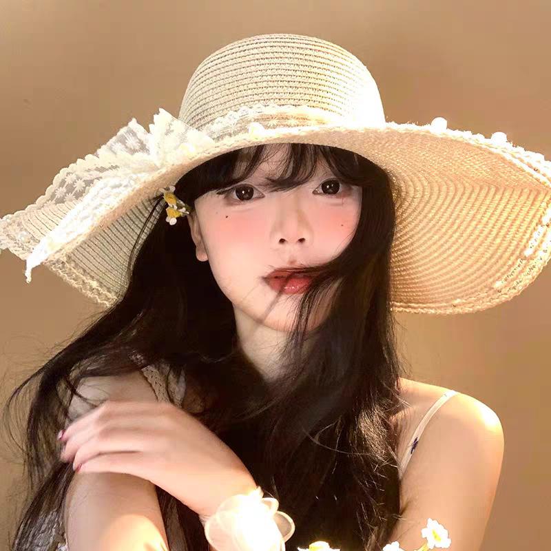 Summer Internet celebrity straw hat collection girls summer seaside vacation sweet raffia weaving sun hat