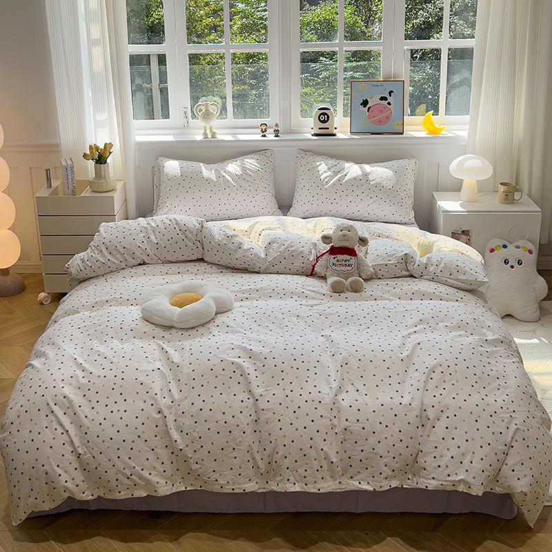 Water Wash Cotton 4 Piece Bedding Set Simple Striped Duvet Cover Bed Sheet Fitted Sheet And Pillow Cases Two Piece Set