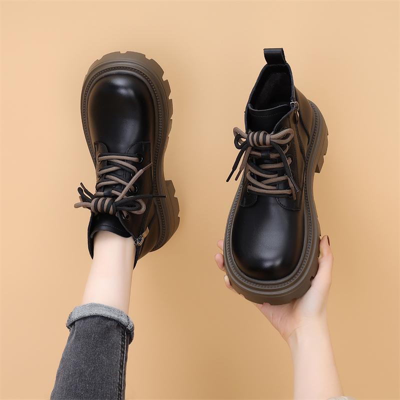 Spring and Autumn 2024 New Single Shoes Muffin Platform Retro Martin Boots Women's Small Round Head Low-top Short Boots