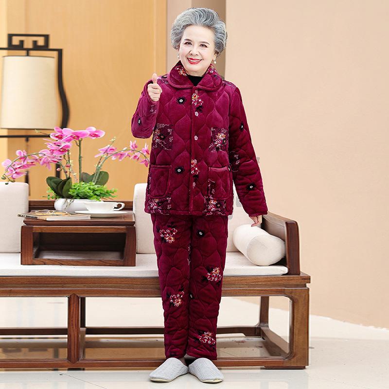 Homewear women's three-layer thickened pajamas winter clothing velvet padded set