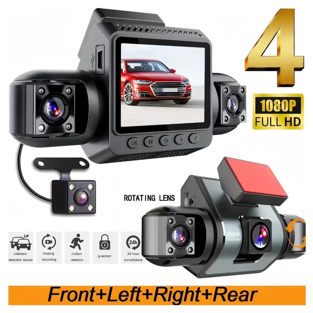 4-Channel Dash Cam, Front, Rear & Inside, 1080P Car Camera, Night Vision, G-Sensor, Driving Video Recorder