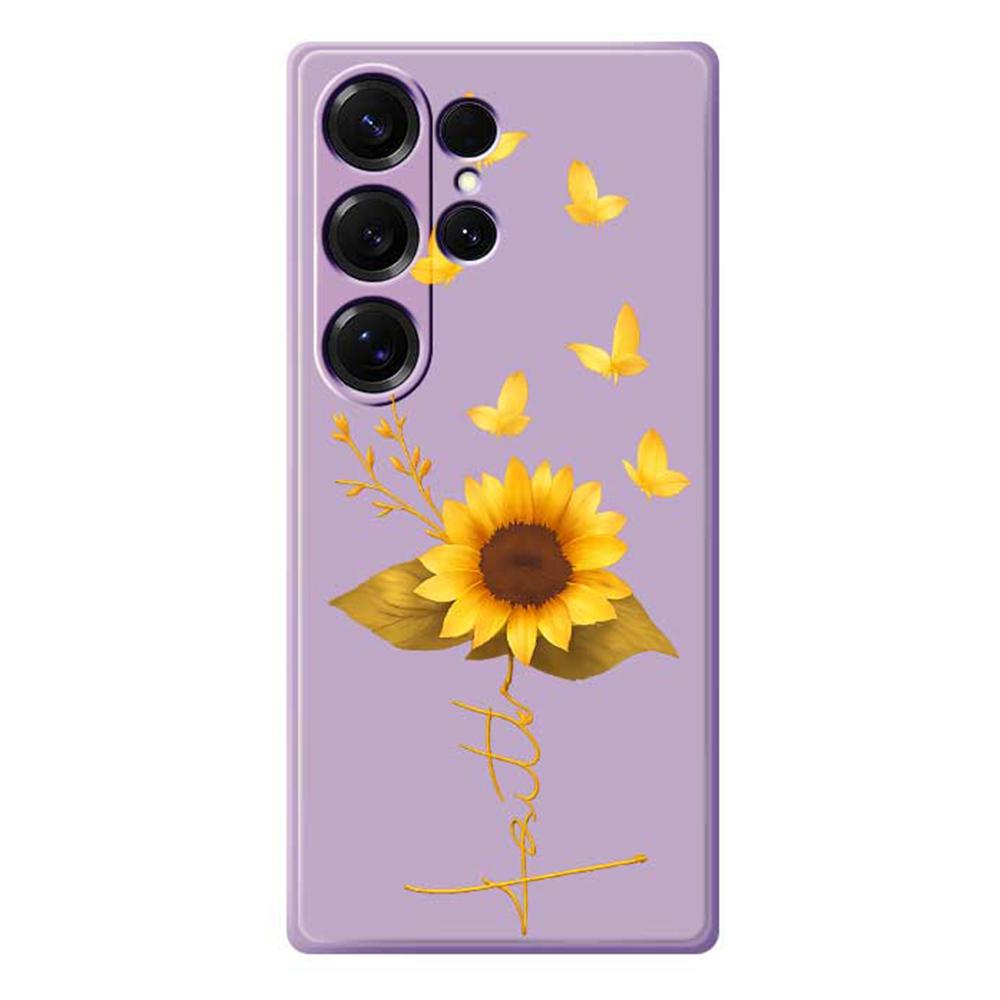 For Samsung Galaxy S25 Ultra Case Golden Butterfly Sunflower Pattern Printing Straight Edge TPU Phone Back Cover