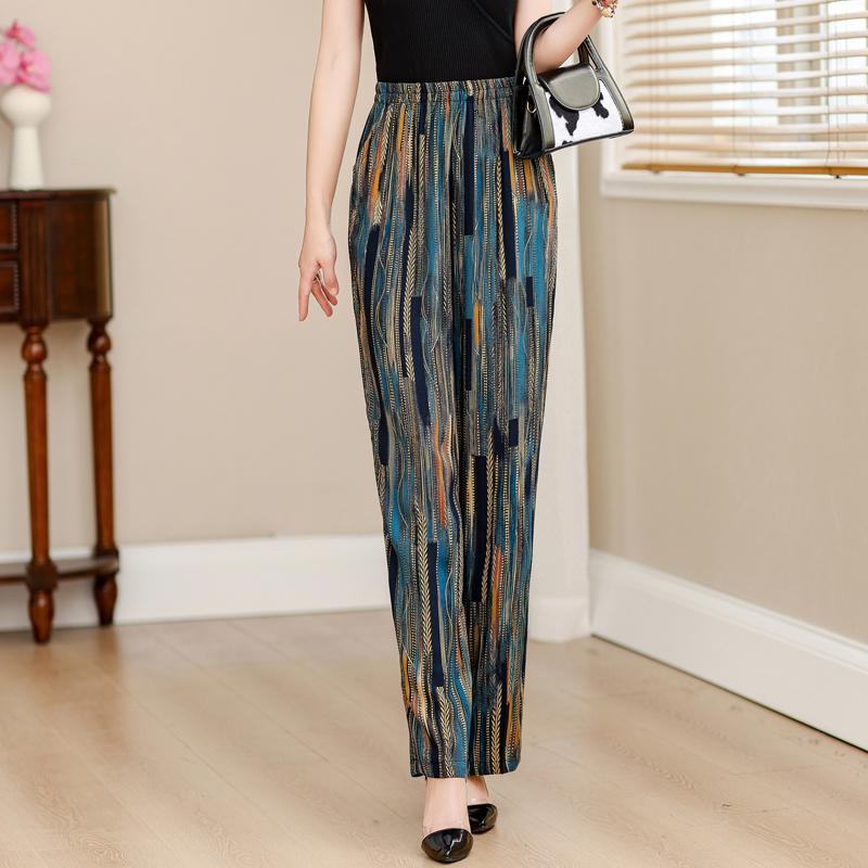 

Летние элегантные брюки с высокой талией для женщин, большие размеры, винтажные прямые брюки с эластичной резинкой на талии, летняя одежда 4XL