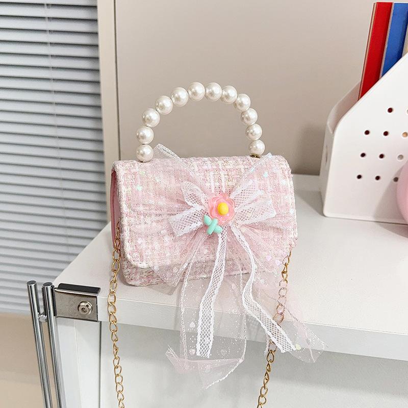 Children's bag female cartoon little princess messenger bag little girl pearl handbag chain bow change bag