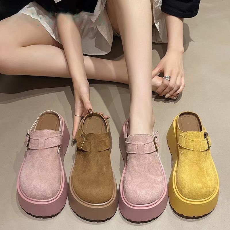 One foot on Lai Ren Baotou half slippers, wearing sandals single shoes 2025 spring and summer new thick-soled heightening Birkenstocks women
