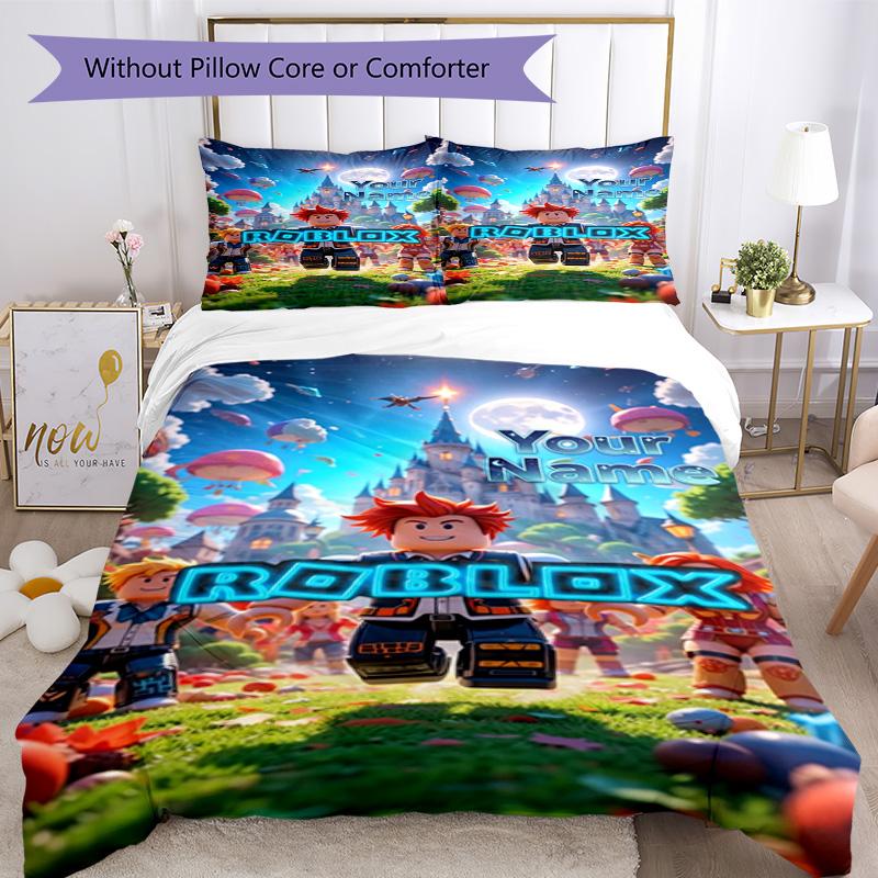 Roblox Customize Text Bed Sheet Set Design for Study room Breathable Duvet Cover Custom Room Decor Wedding Party GiftLuxury Gift for Birthday,