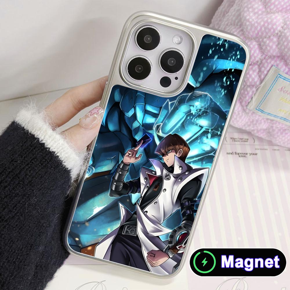 Yugioh Seto Kaiba Phone Case for iPhone 17 16 15 14 13 12 11 Air Pro Max Plus Electroplated Silver Magsafe Cover