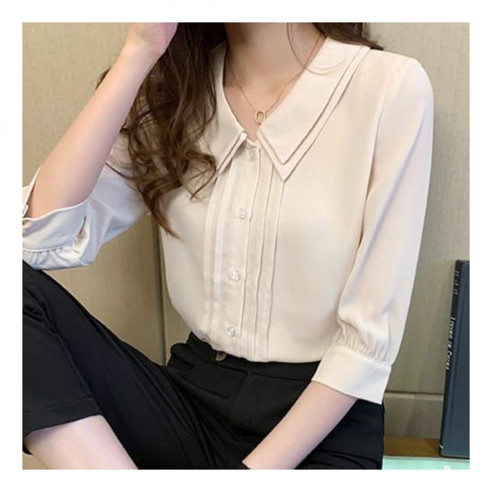 Navava Women Vintage Clean 5 Point Sleeve Double Layer Collar Blouse Nb2136