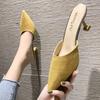 Cool slippers women's 2025 new summer fashion outer wear medium heel thin heel pointed head bag head half drag high heel single shoes ins