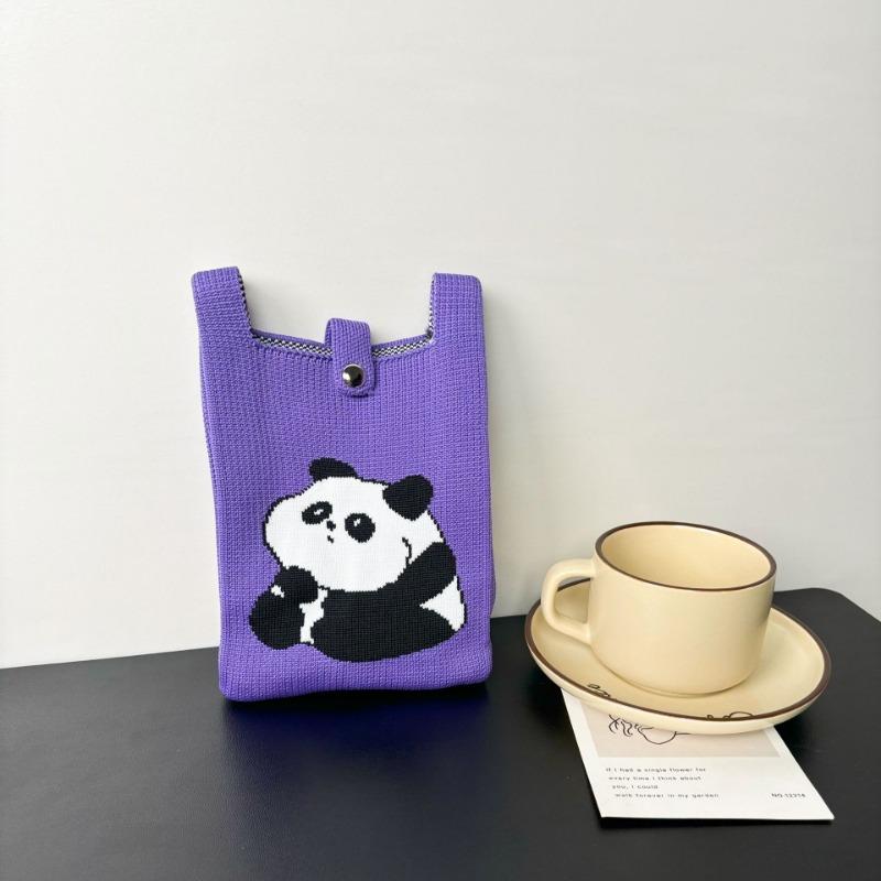 Panda Mobile Phone Bag Cute Knitted Bag High Sense Personality Versatile Dopamine Shoulder Messenger Bag Dopamine Wind