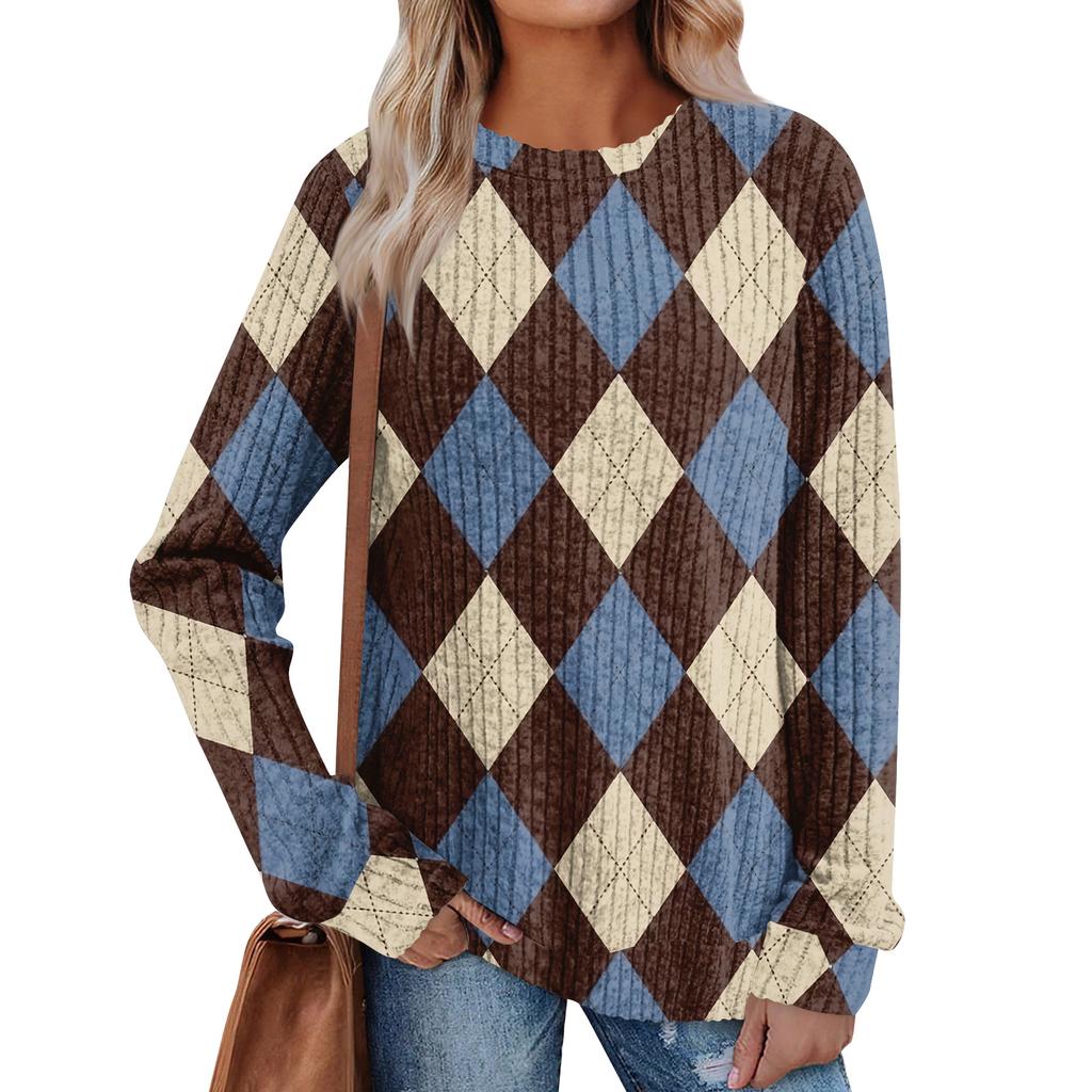 Women's Printed Lightweight Brushed-Cotton Round Neck Top