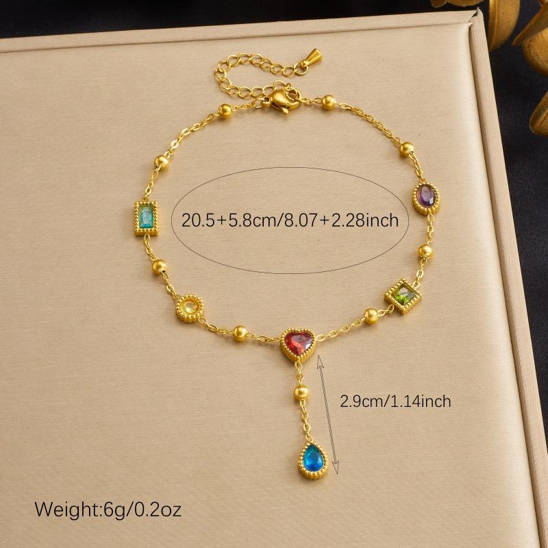Gold Plated Stainless Steel Colorful Crystal Butterfly Charm Anklet for Women