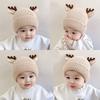 Kids Christmas Cap Cute Elk Ear Baby Beanies Cartoon Antlers Toddler Crochet Bonnet 1-4year Children Winter Warm Woolen Knit Hat