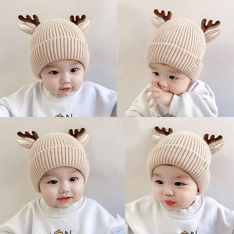 Kids Christmas Cap Cute Elk Ear Baby Beanies Cartoon Antlers Toddler Crochet Bonnet 1-4year Children Winter Warm Woolen Knit Hat