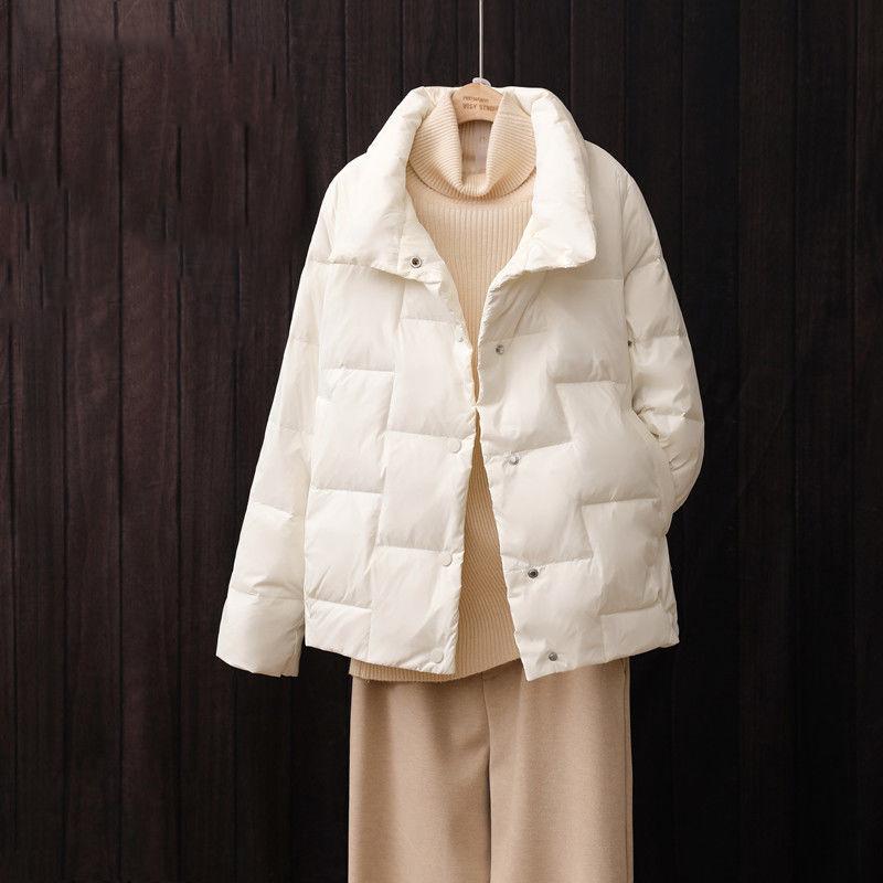 

Осенне-зимняя короткая куртка-пуховик женская с воротником-стойкой в стиле вестерн, легкое свободное пальто в стиле Ins S молочный белый